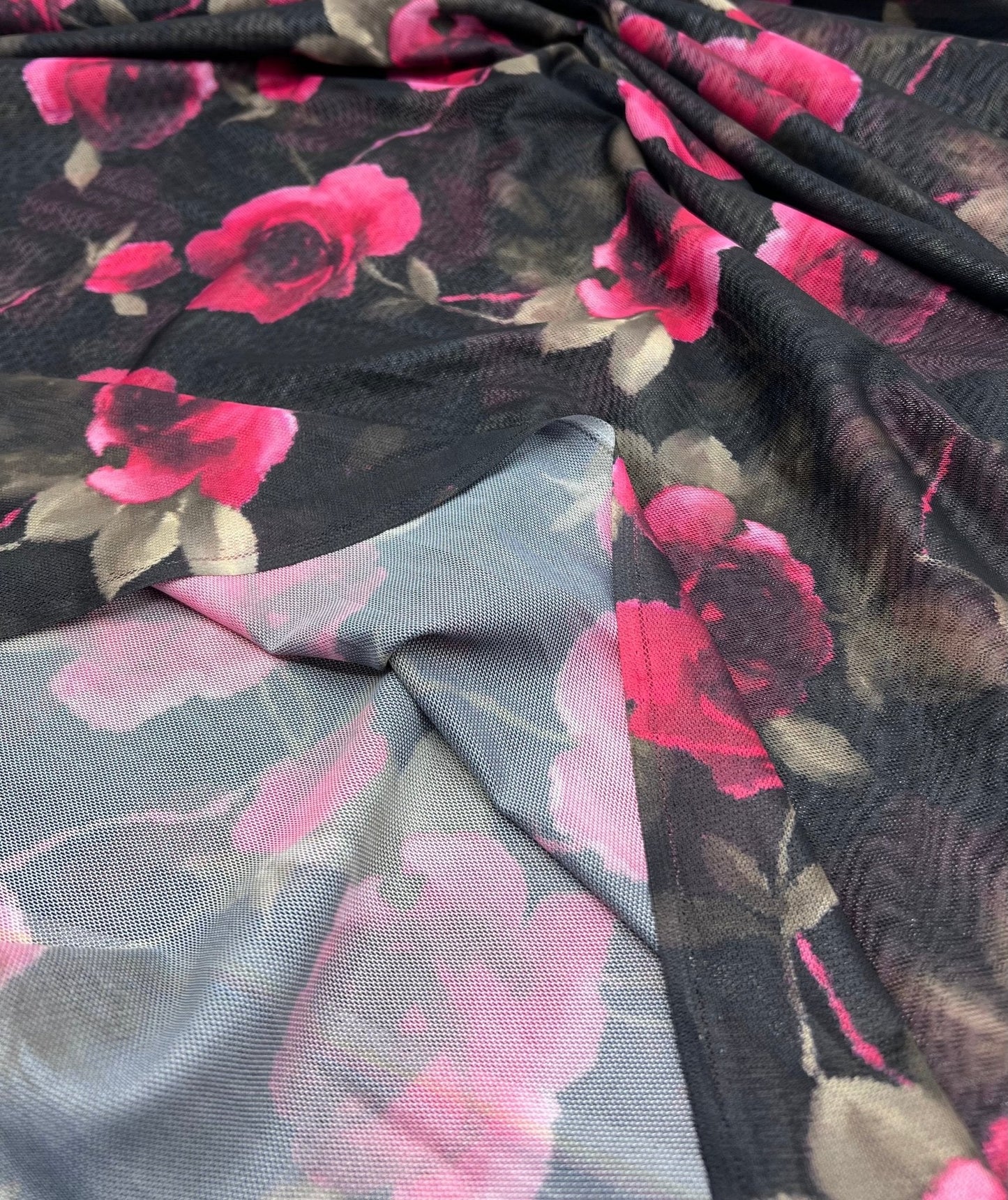 Rose Print Floral Mesh Fabric Stretch