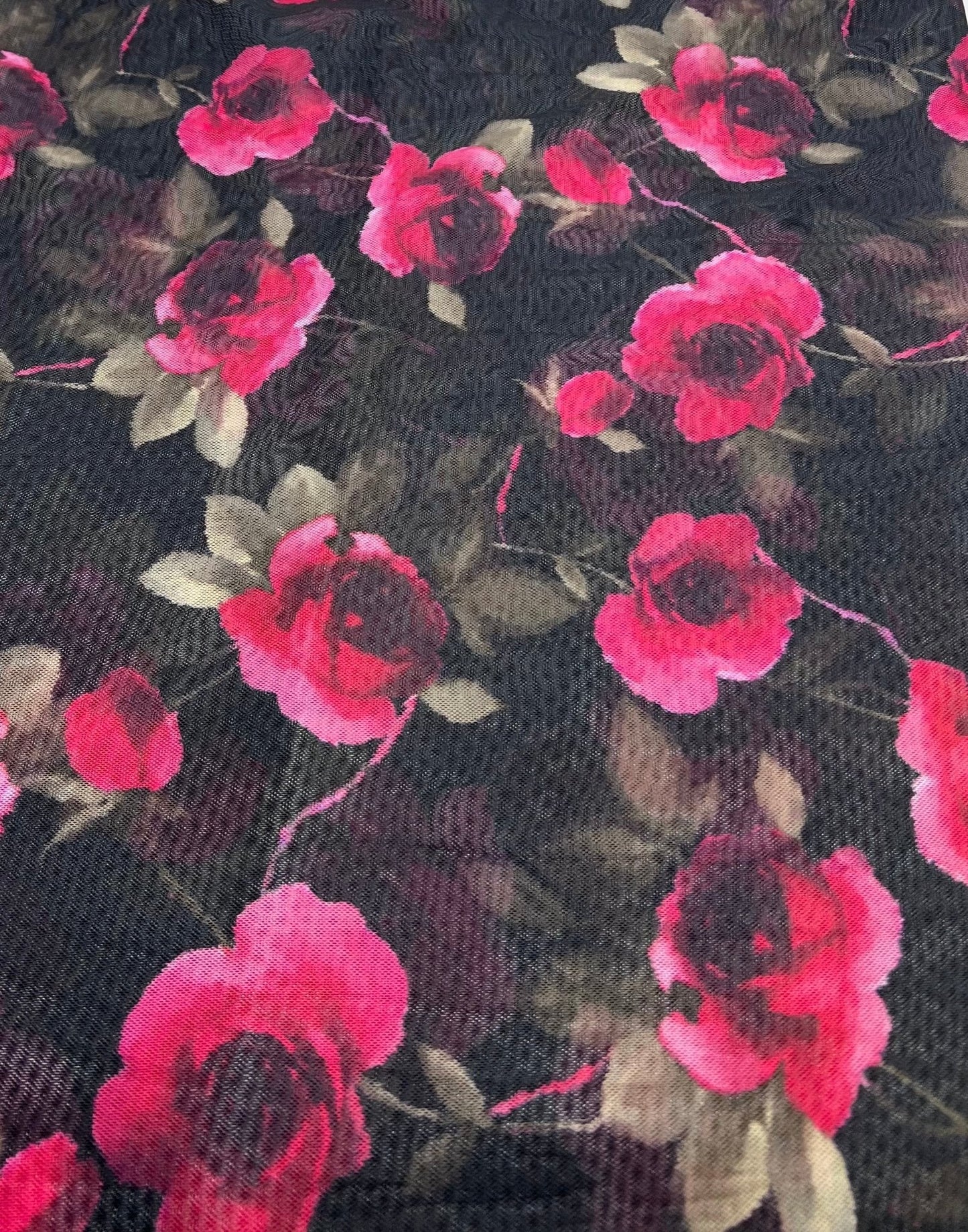 Rose Print Floral Mesh Fabric Stretch