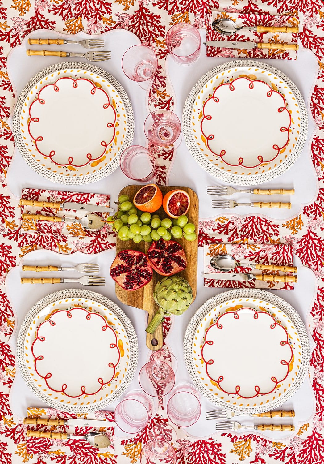 Rosy Red Scalloped Lunch Plate - Set of 4
