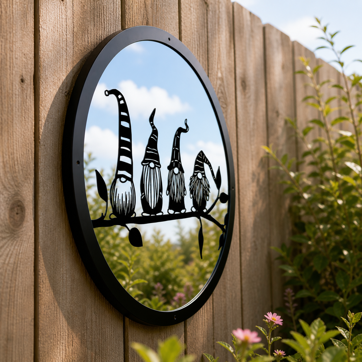 SunCatcher Garden Mirror Round Four Friendly Gonks Range of Sizes