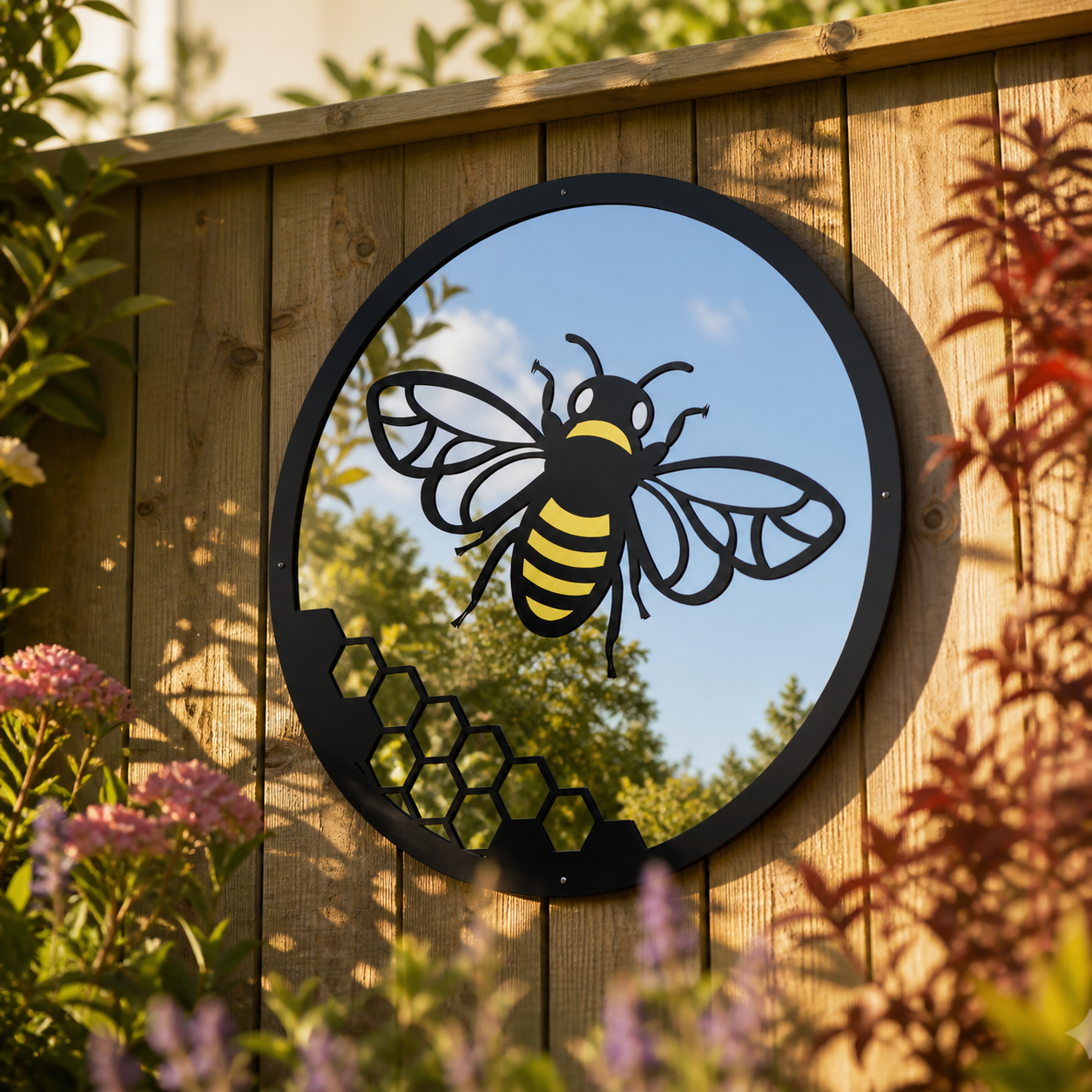 SunCatcher Garden Mirror Round Yellow Honey Bee Range of Sizes