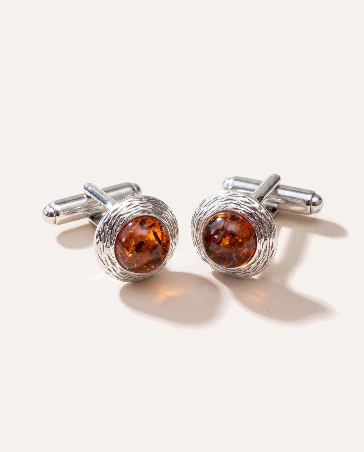 Round Textured Frame Amber Cufflinks