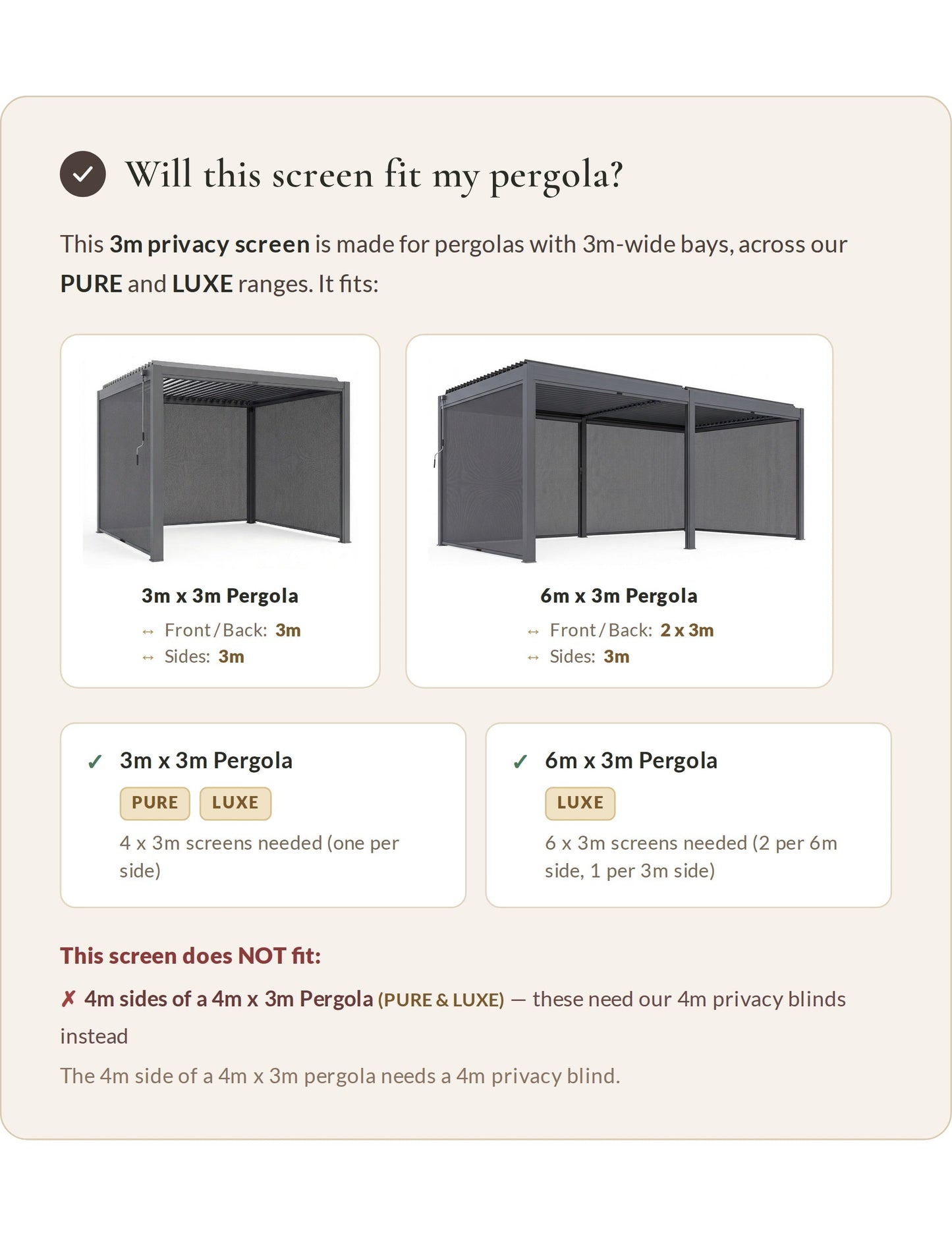 3m Pergola Privacy Screen (Suitable for LUXE and PURE Pergolas)