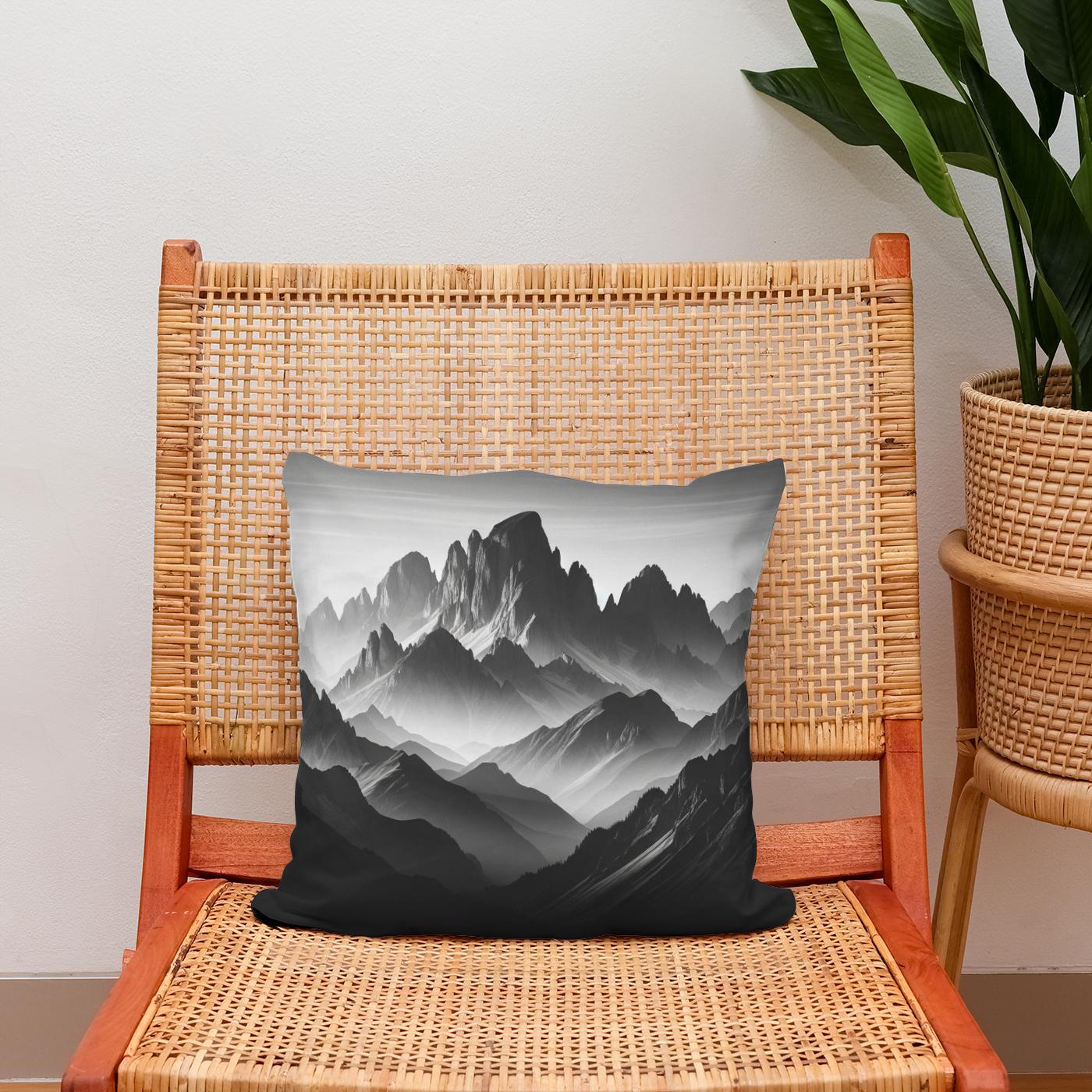 Dawn's Majesty: Mountain Silhouette Cotton Cushion