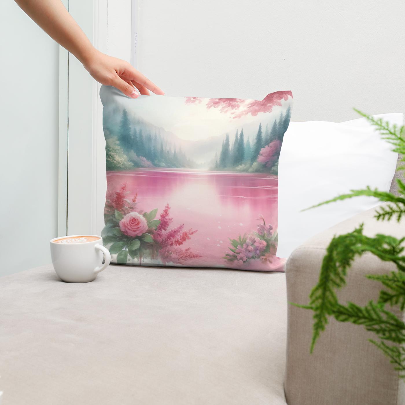 Pink Lake Serenity Cotton Cushion