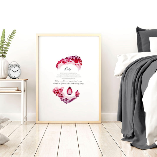 Ruby Birthstone significance framed wall art print