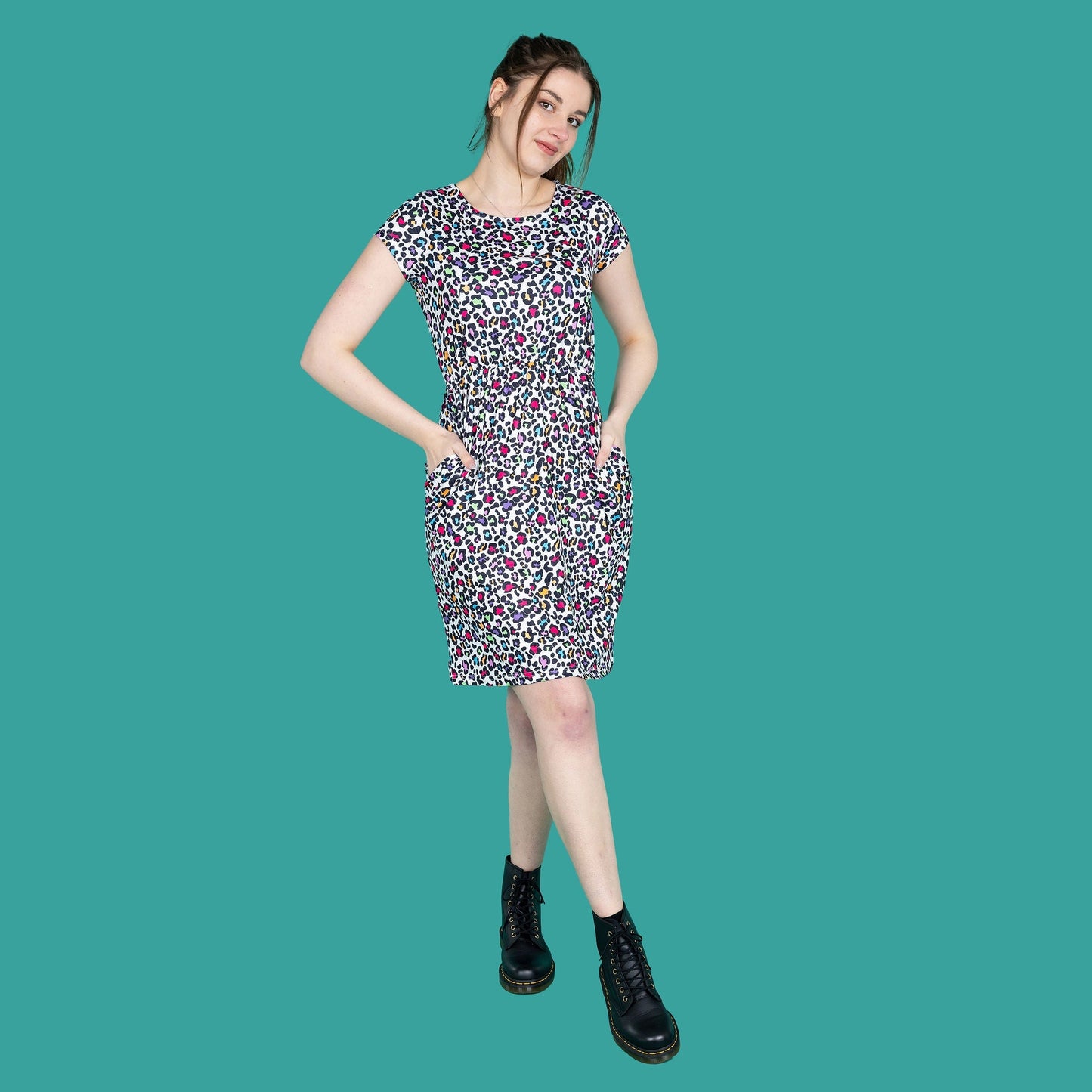 The Knee Length Breastfeeding Dress - Ruby Rainbow Leopard