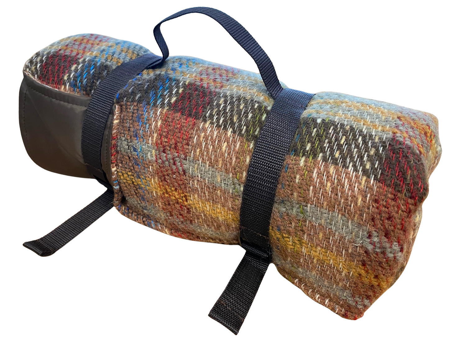 Waterproof Picnic Rug Roll - Random Check Recycled Wool