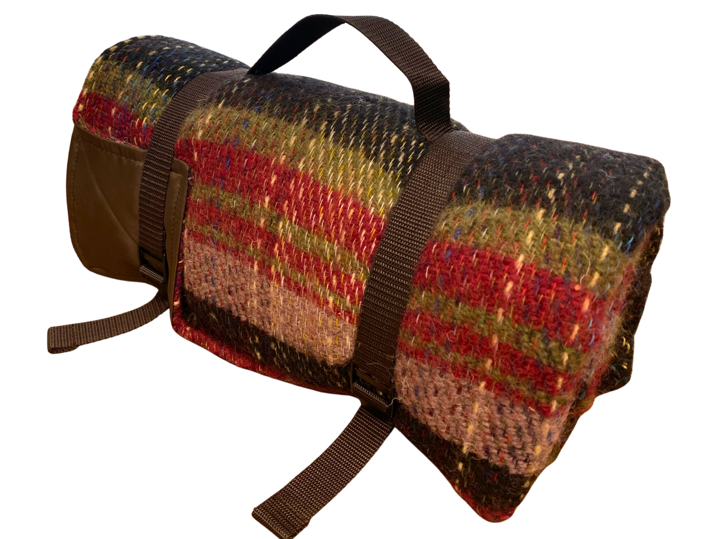 Waterproof Picnic Rug Roll - Random Check Recycled Wool