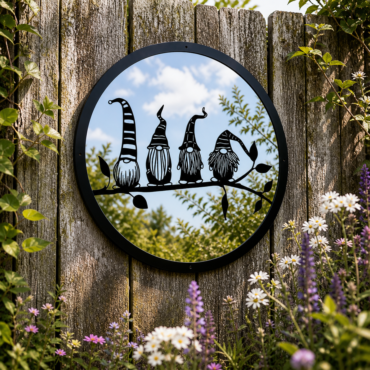 SunCatcher Garden Mirror Round Four Friendly Gonks Range of Sizes