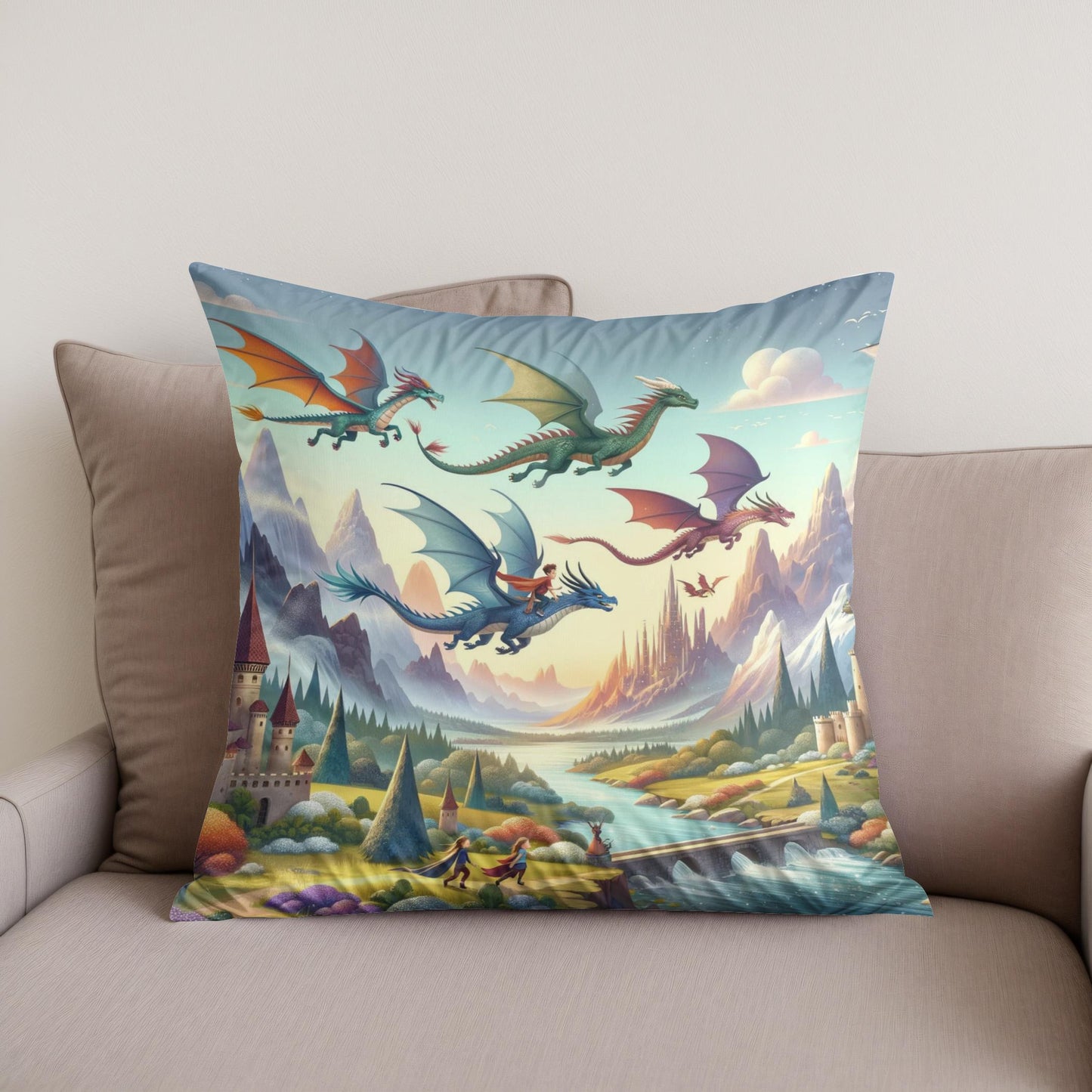 Dragon Riders Cotton Cushion