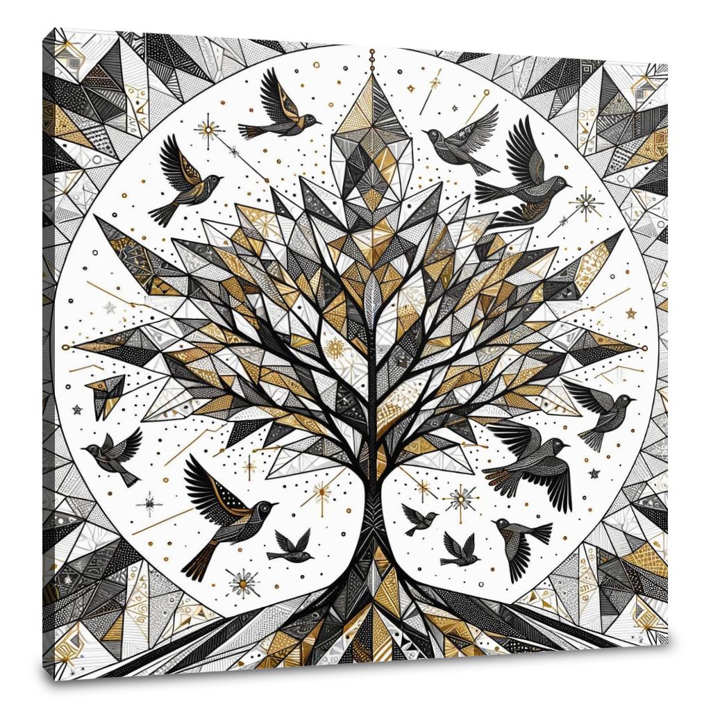 Golden Geometric Nature Canvas