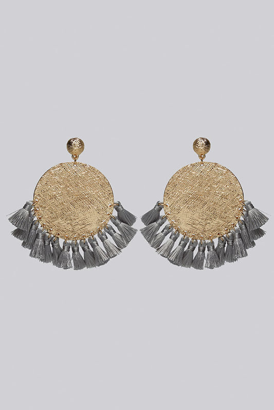 Louche Sally Large Gold Disc and Tassel Earrings