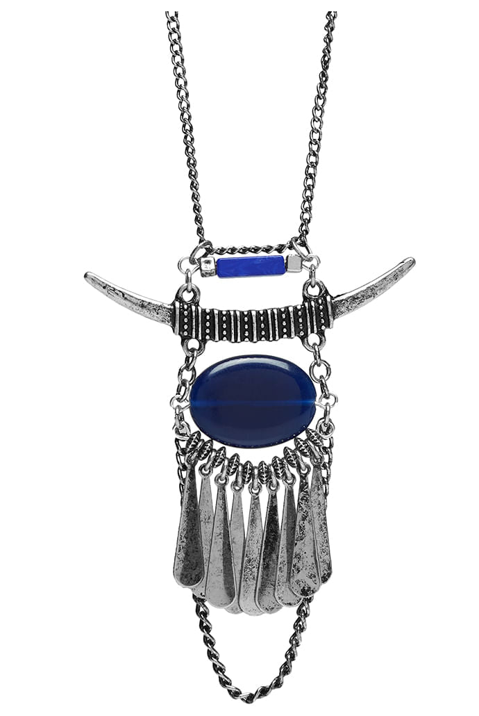 Sparrow Horn And Stone Necklace Silver