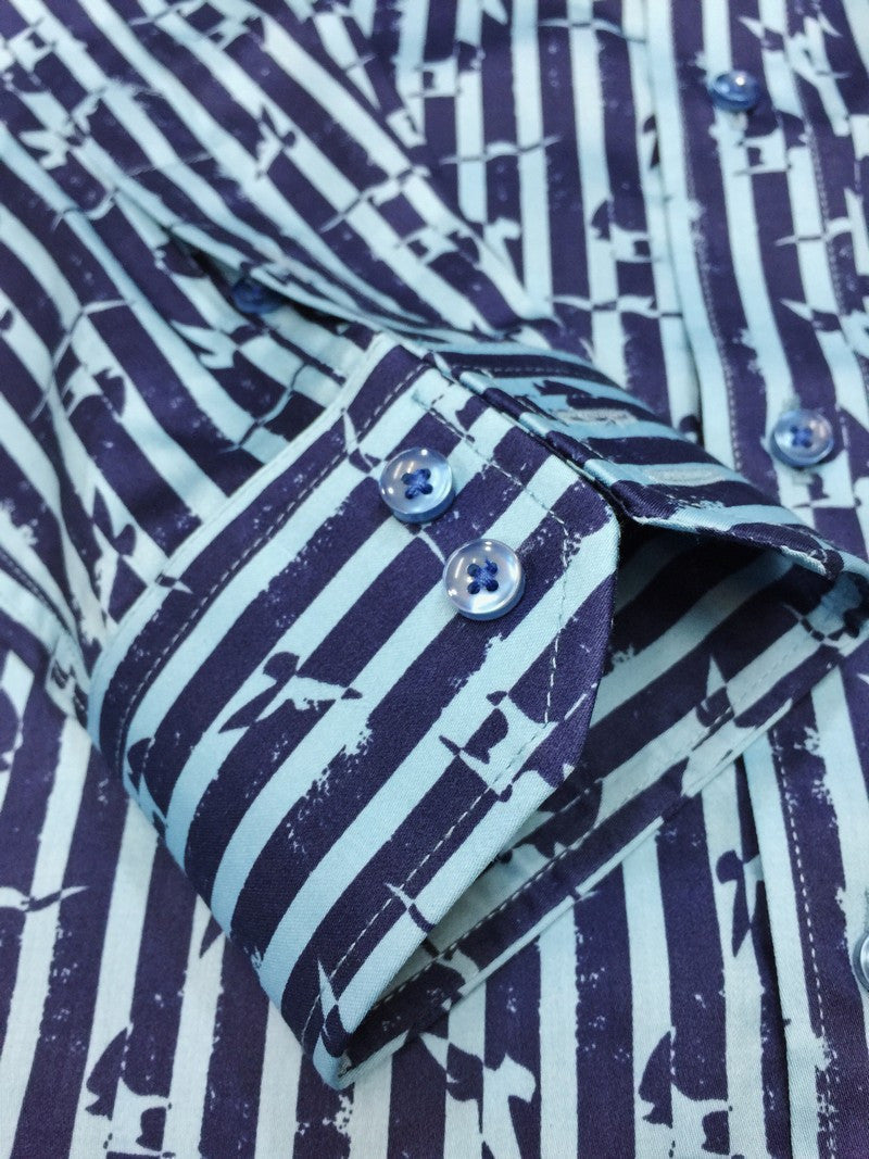 Striped Bird Motif Shirt