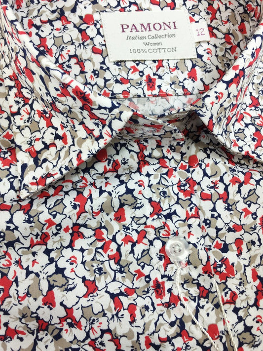Red & White Floral Print Fitted Shirt