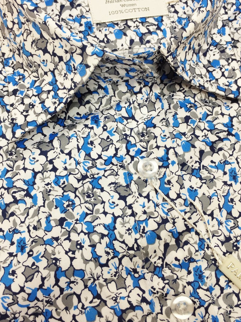 Blue & White Floral Print Fitted Shirt