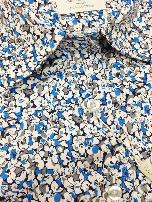 Blue & White Floral Print Fitted Shirt