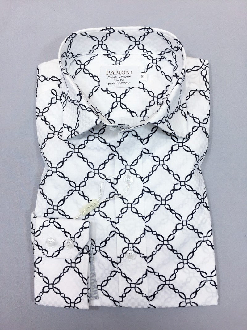 White Chain Pattern Slim Fit Shirt