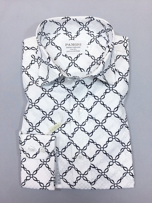 White Chain Pattern Slim Fit Shirt