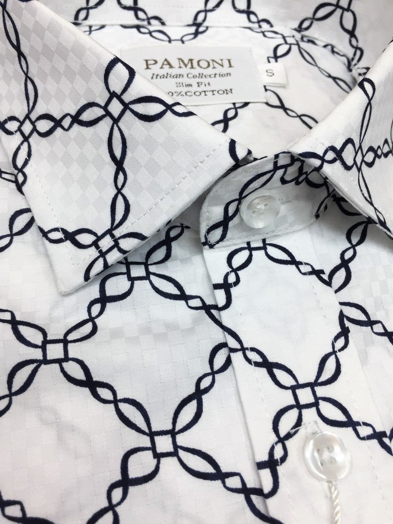 White Chain Pattern Slim Fit Shirt