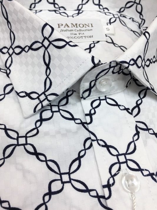 White Chain Pattern Slim Fit Shirt