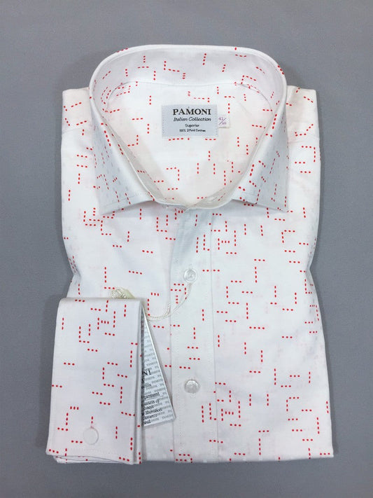 Red Dotted Print Slim Fit Shirt