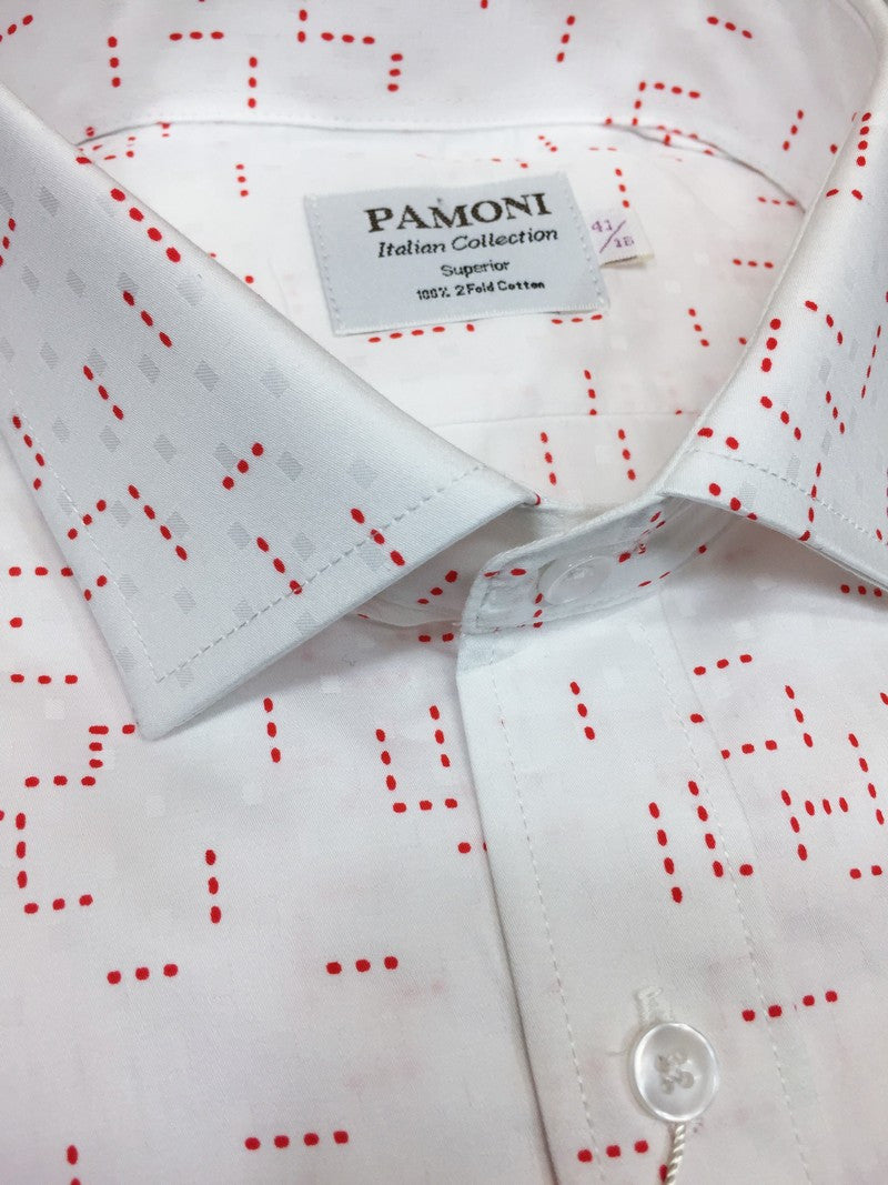 Red Dotted Print Slim Fit Shirt