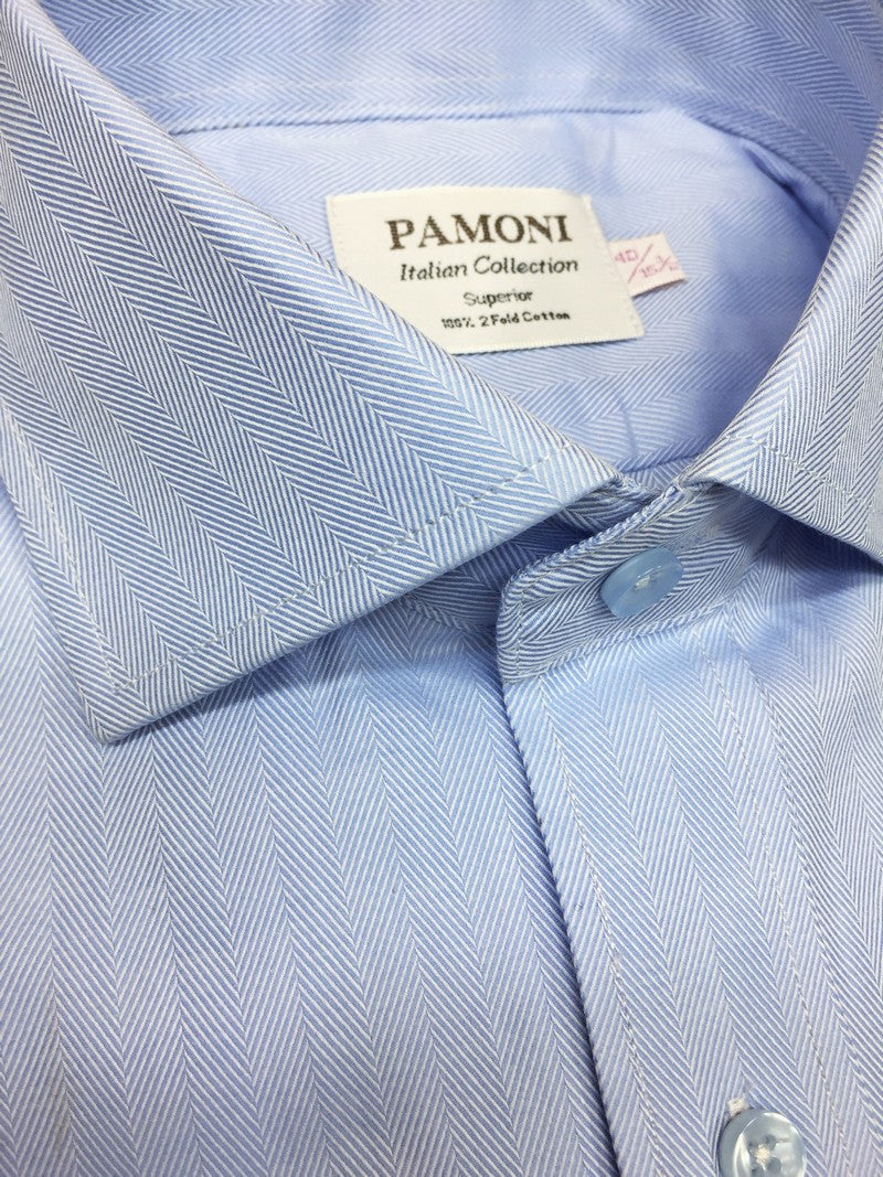Blue Herringbone Slim Fit Shirt