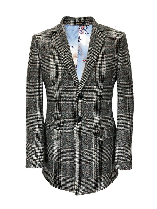 Grey Dogtooth Check Slim Fit Coat