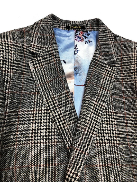 Grey Dogtooth Check Slim Fit Coat