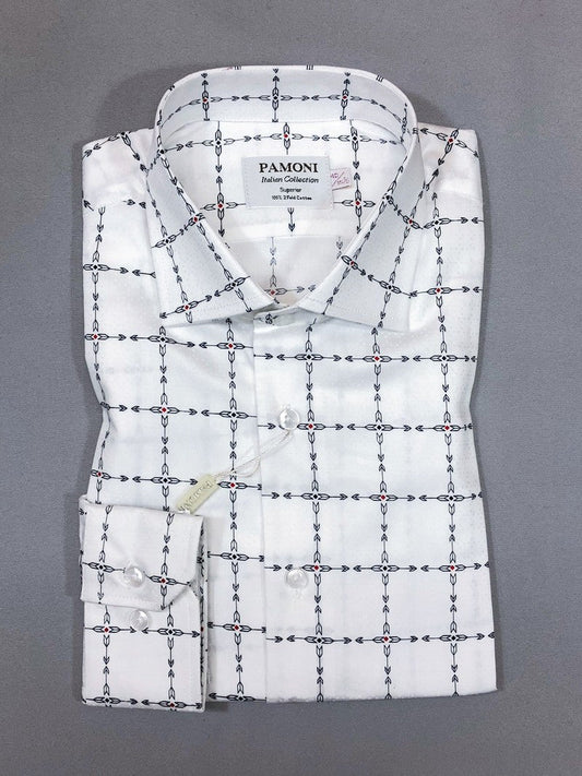 White Check Arrow Print Slim Fit Shirt