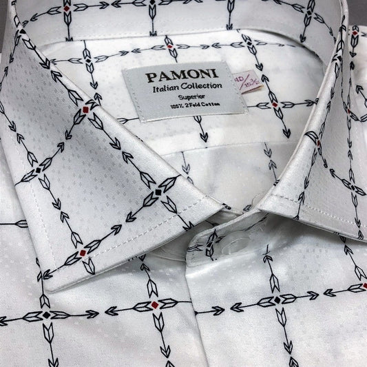 White Check Arrow Print Slim Fit Shirt