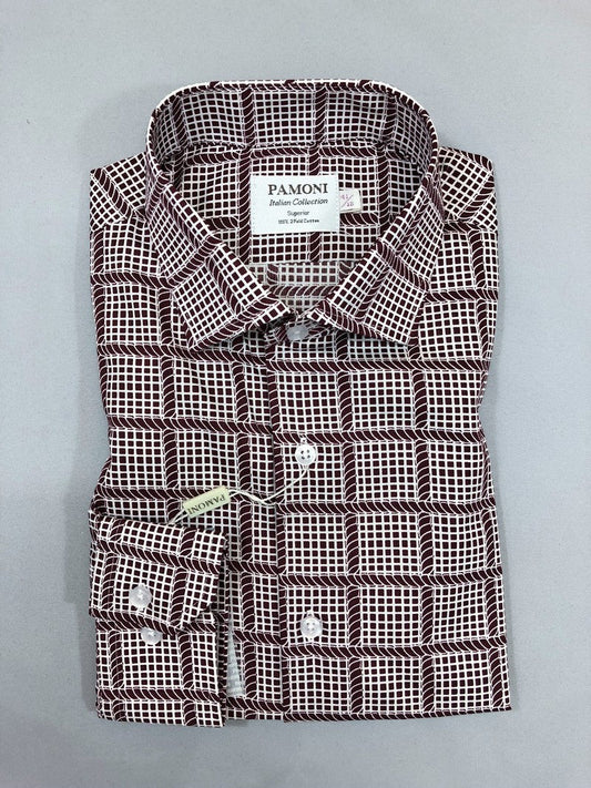 Burgundy Check Slim Fit Shirt