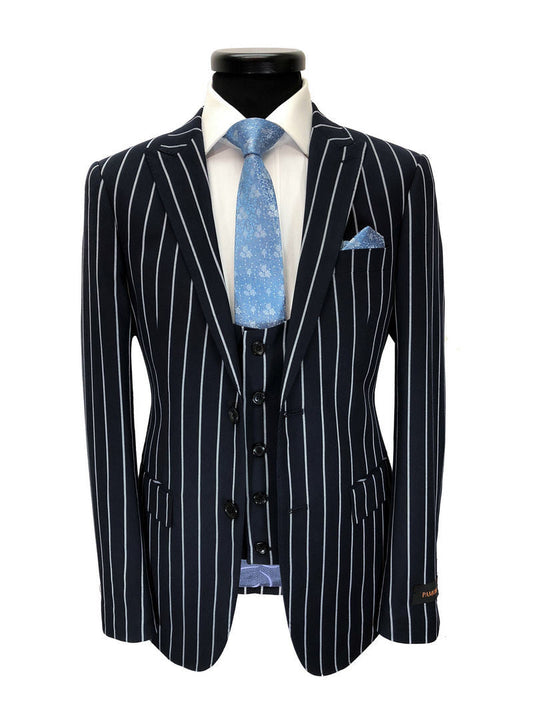 Navy Bold Stripe 2-button 3-piece Suit