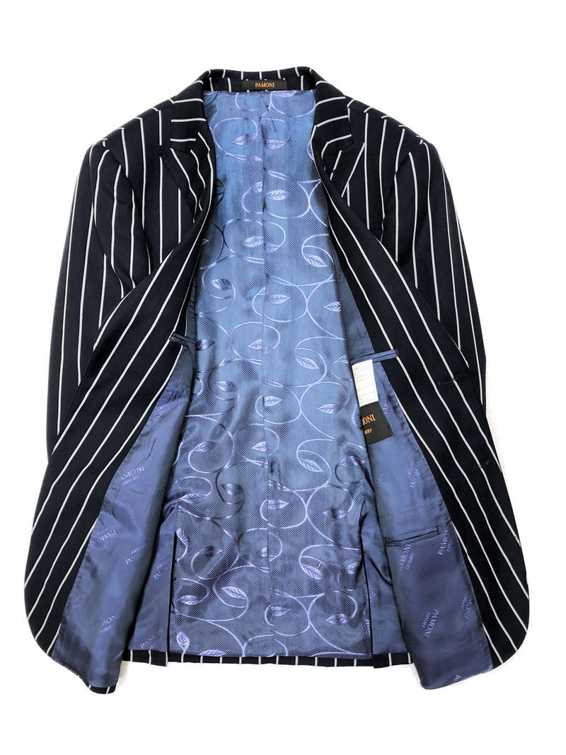 Navy Bold Stripe 2-button 3-piece Suit