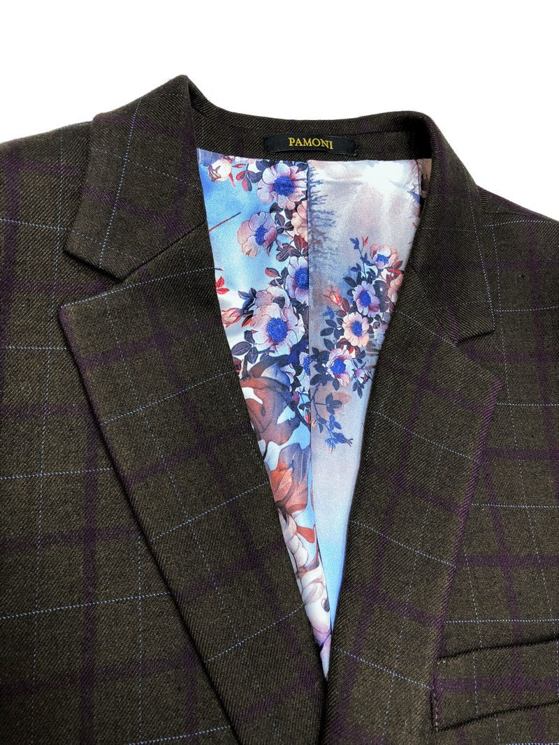 Brown Burgundy Check Tweed Blazer With Matching Waistcoat