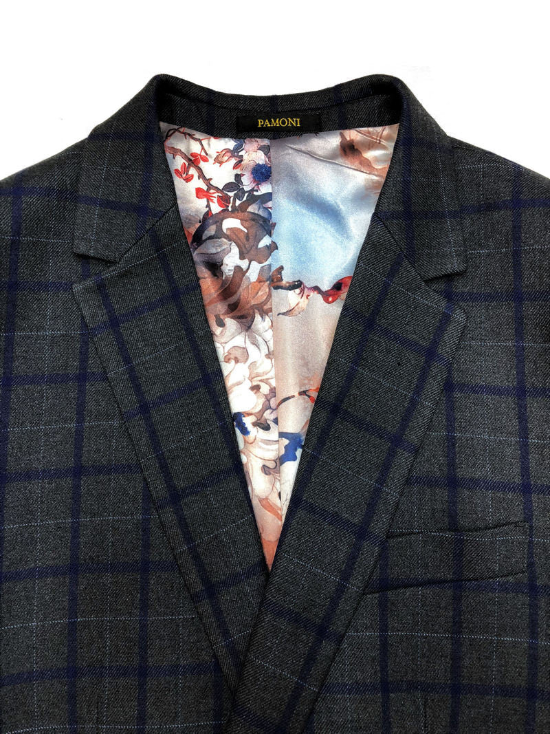 Grey W/ Blue Check Tweed Blazer W/ Matching Waistcoat