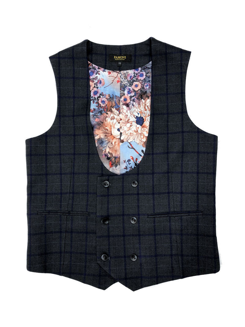 Grey W/ Blue Check Tweed Blazer W/ Matching Waistcoat