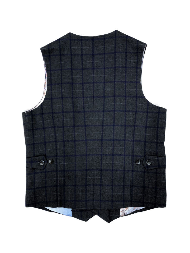 Grey W/ Blue Check Tweed Blazer W/ Matching Waistcoat