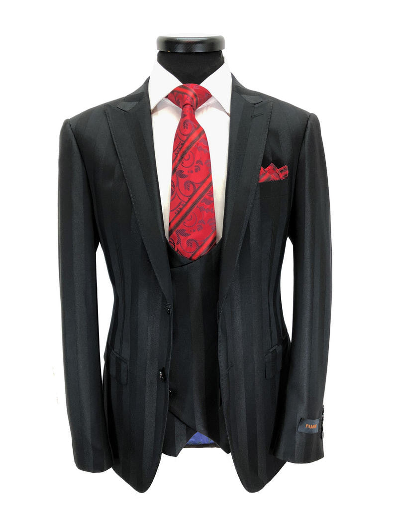 Black Bold Stripe 2-button 3-piece Suit
