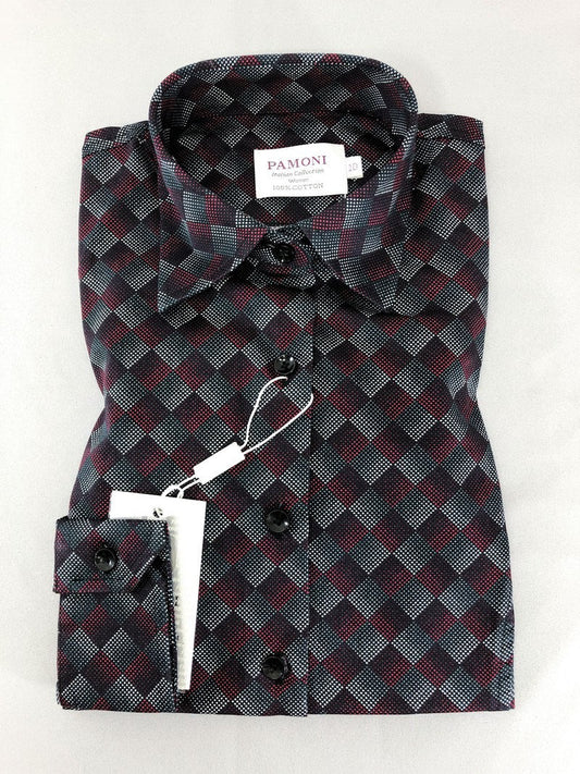 Maroon Halftone Diamond Check Shirt