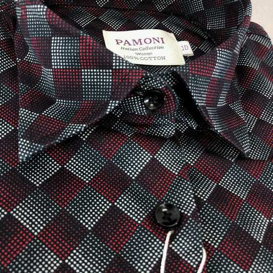 Maroon Halftone Diamond Check Shirt