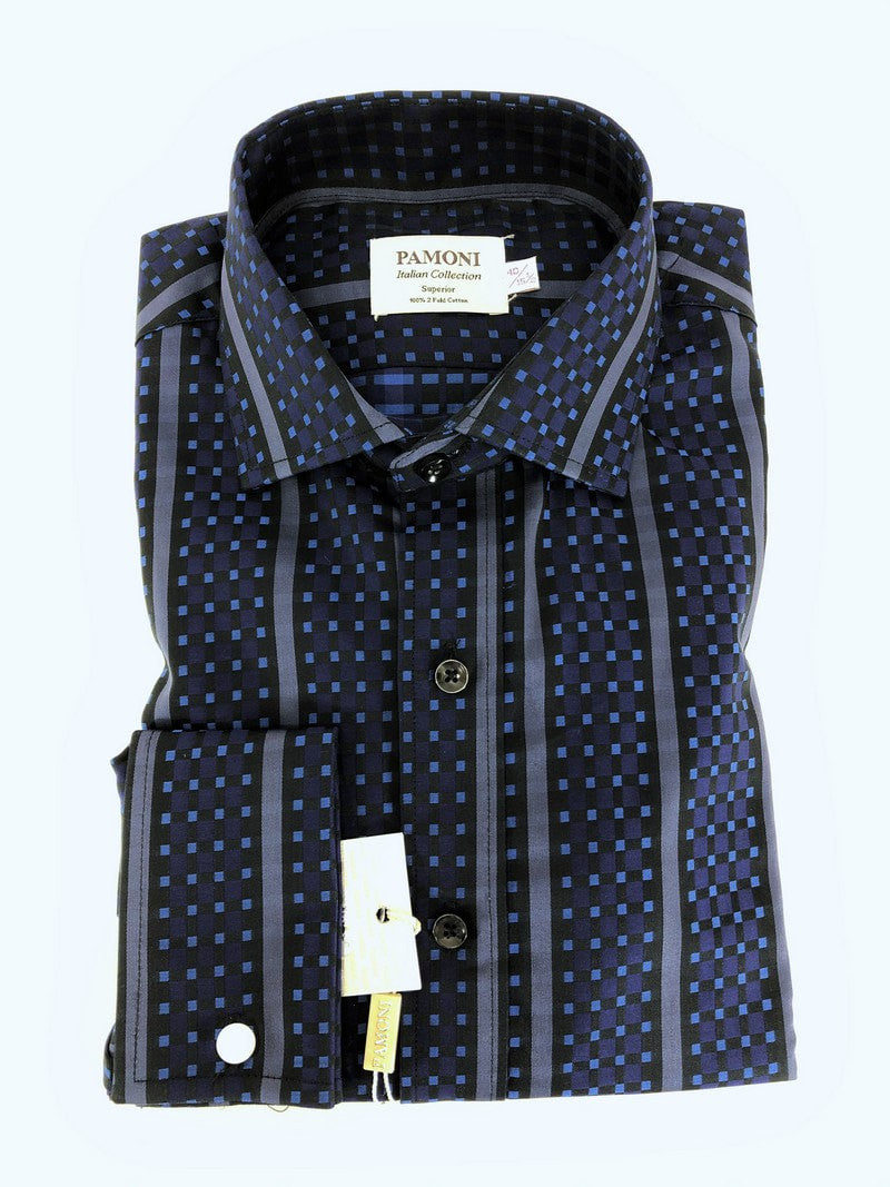 Mesh Motif Check Navy Shirt