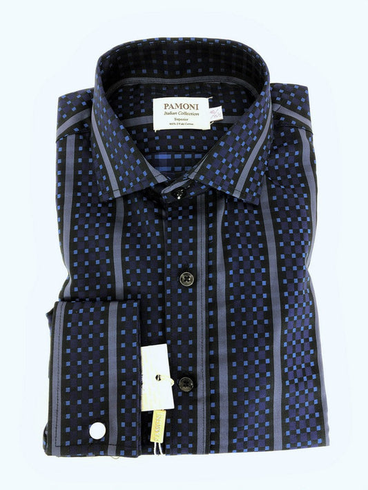 Mesh Motif Check Navy Shirt