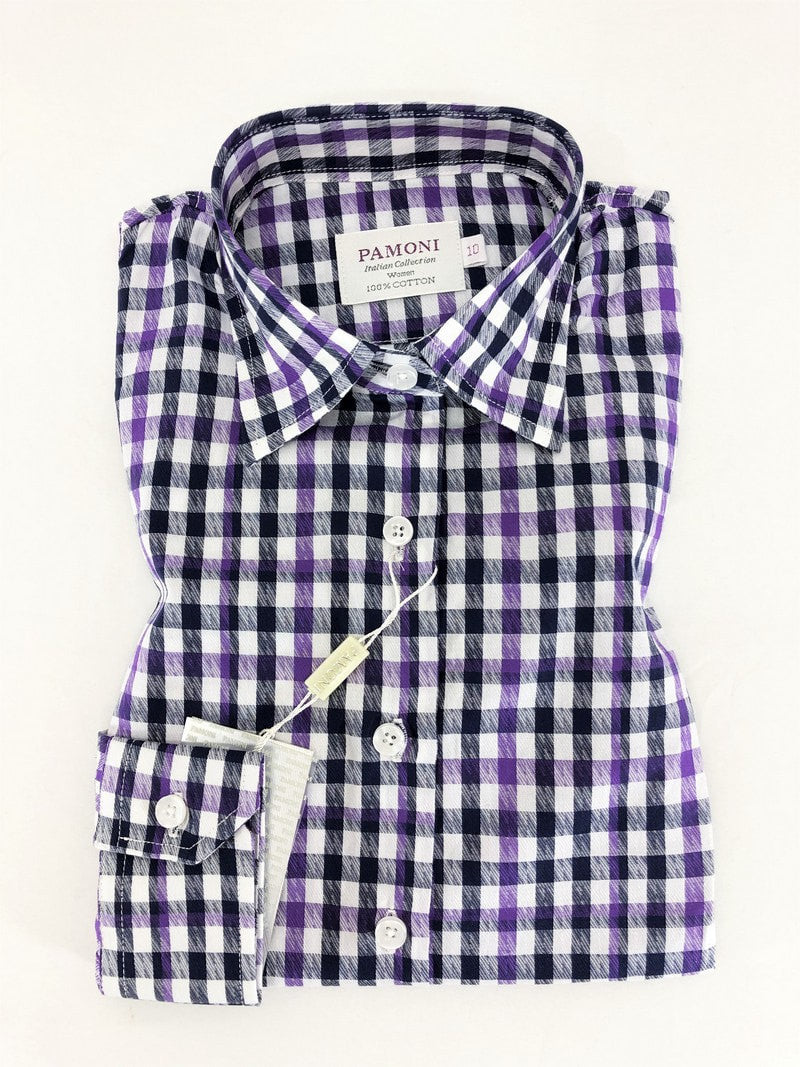 Purple Grey Check Fitted Shirt