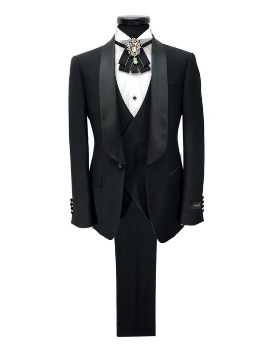Black 3-piece Tuxedo With Satin Shawl Lapel