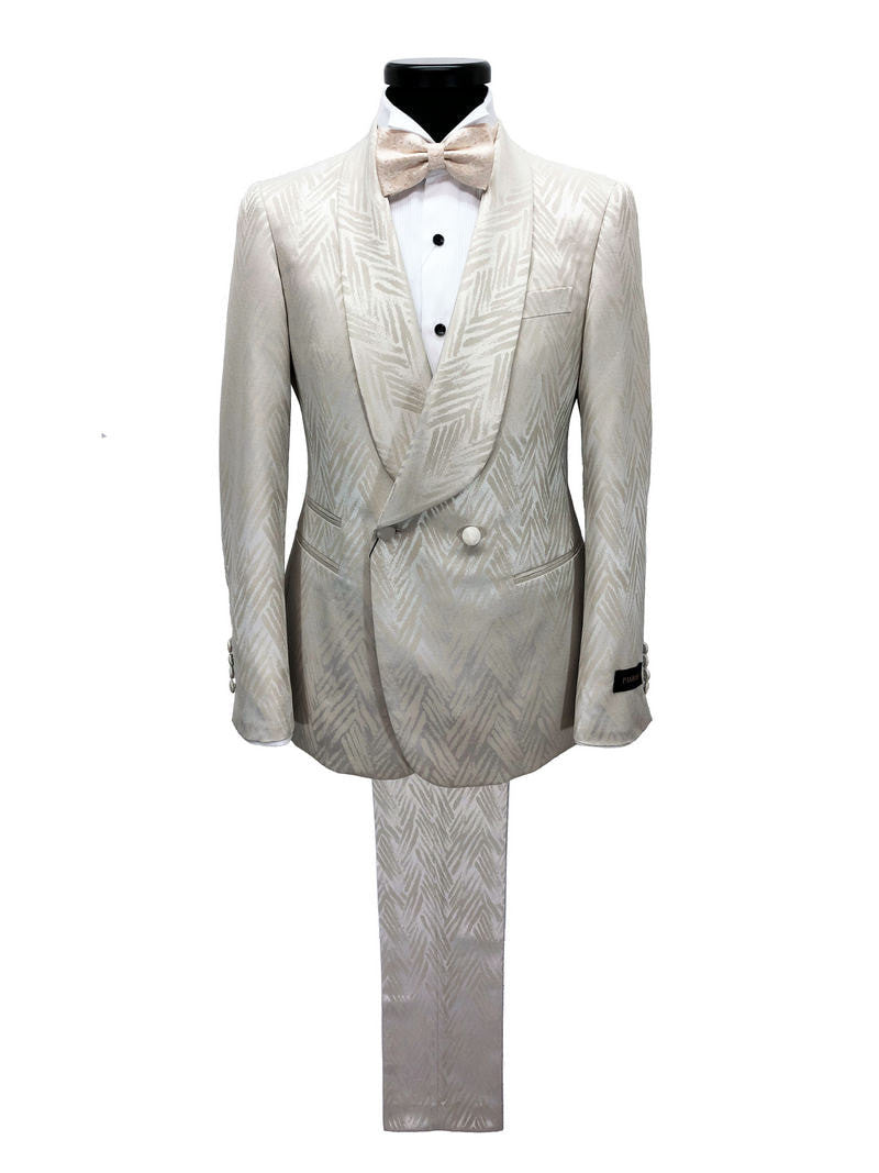 Chevron Champagne Shawl Lapel Suit