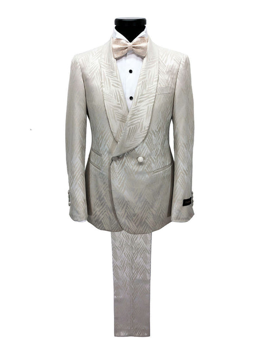 Chevron Champagne Shawl Lapel Suit