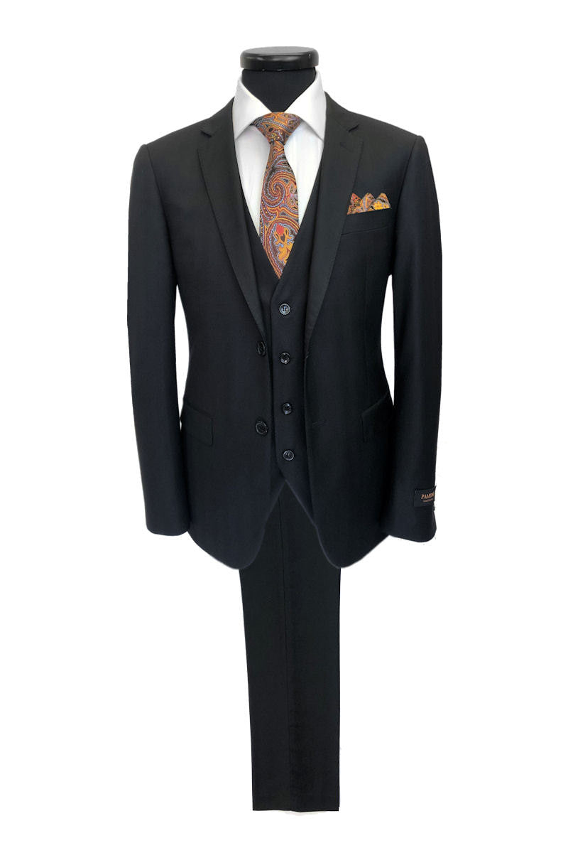 Black Herringbone 2 Button 3-piece Suit
